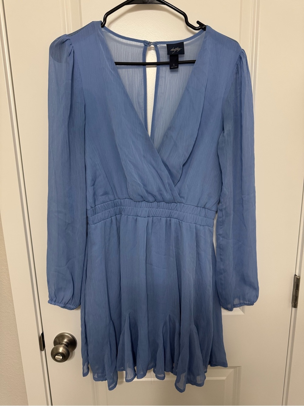 Day Trip Dusty Blue Long Sleeve V-Neck Skater Dress Size Small